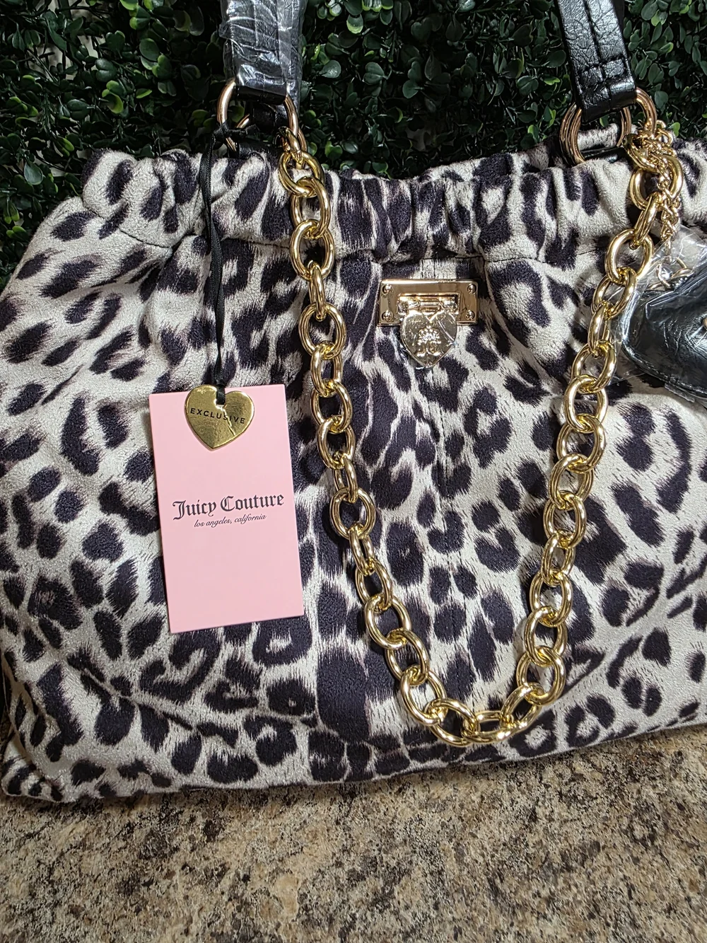 Juicy Couture Leopard Print Shoulder Bag in Black & Cream